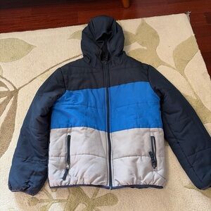 Roebuck & Co. Boys Medium 10/12 Blue Grey Puffer Coat Hooded